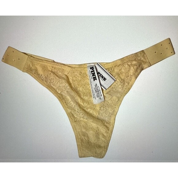 Victoria Secret Bling Lacie Logo Scoop Thong Mellow Yellow L (NEW WITH TAGS) - Picture 3 of 3